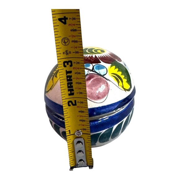 Vintage Floral Mexican Talavera Ceramic Egg-Shaped Trinket Box Jewelry Rings - Picture 7 of 10